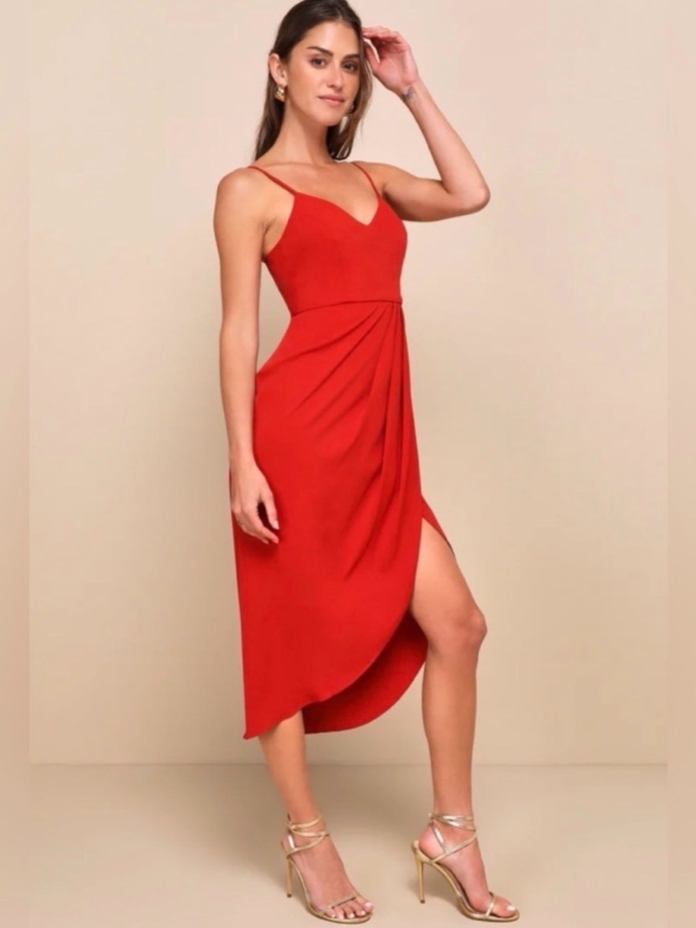 Lulus Maxi Dress Women's S Red Pleated Spaghetti Strap High Low Back Zip NWT